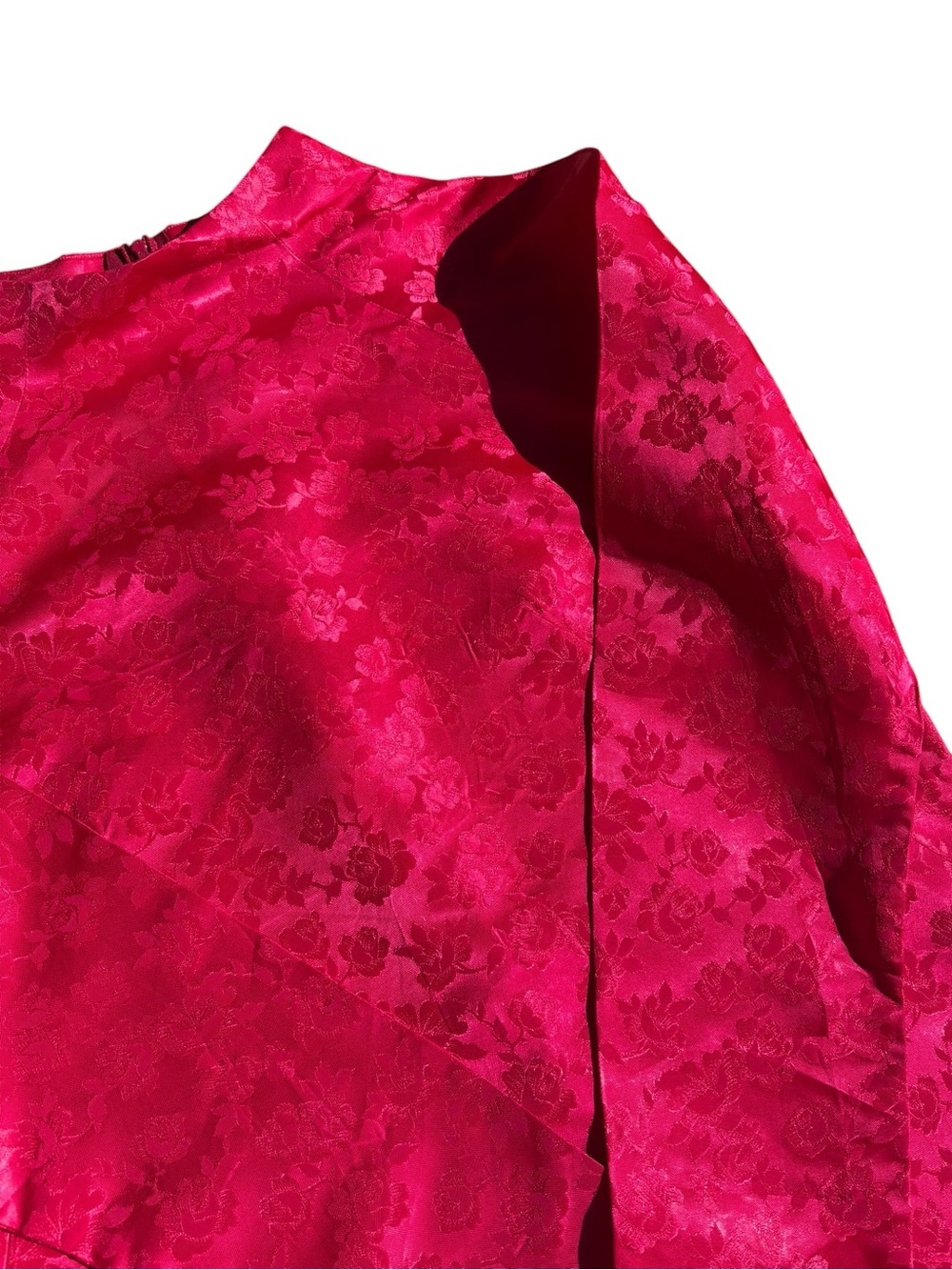 Papell Boutique Hot Pink Long-Sleeve 100% Silk Jacquard Sheath Dress Size Small - Picture 2 of 5